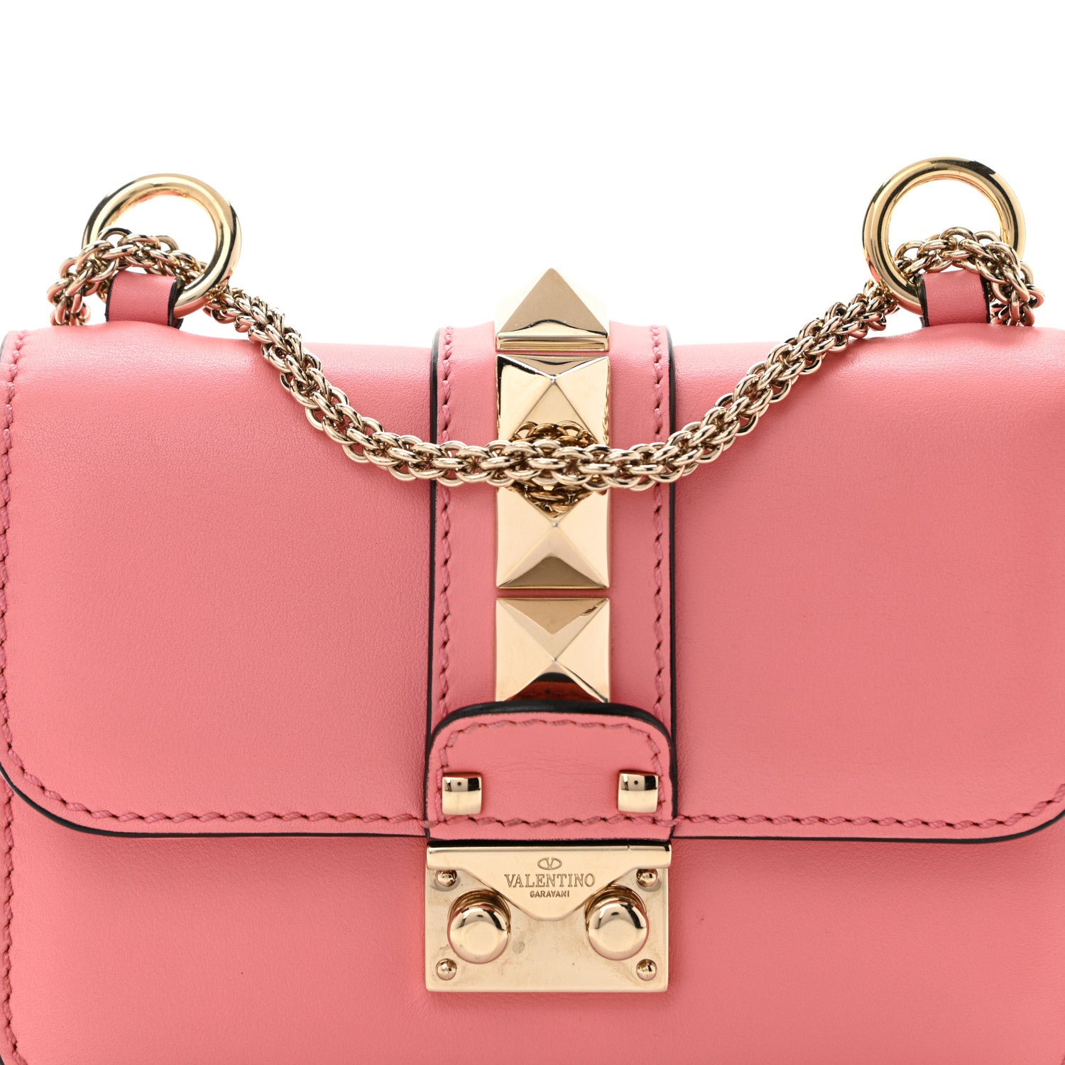 Valentino Garavani Vitello Mini Glam Lock Rockstud Flap Paradise Rose 7 of 9