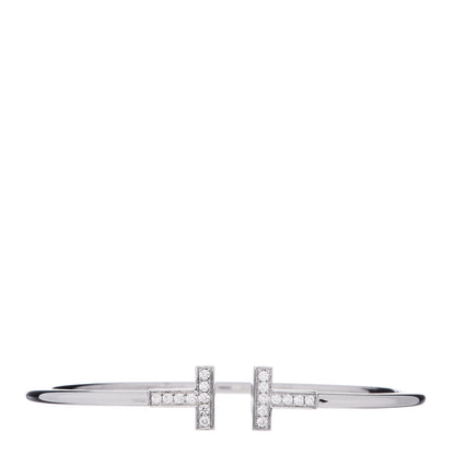 Tiffany 18K White Gold Diamond T Wire Bracelet 1 of 5