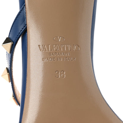 Valentino Garavani Calfskin Rockstud 60mm Slide Sandals 38 Blu Delft 6 of 8