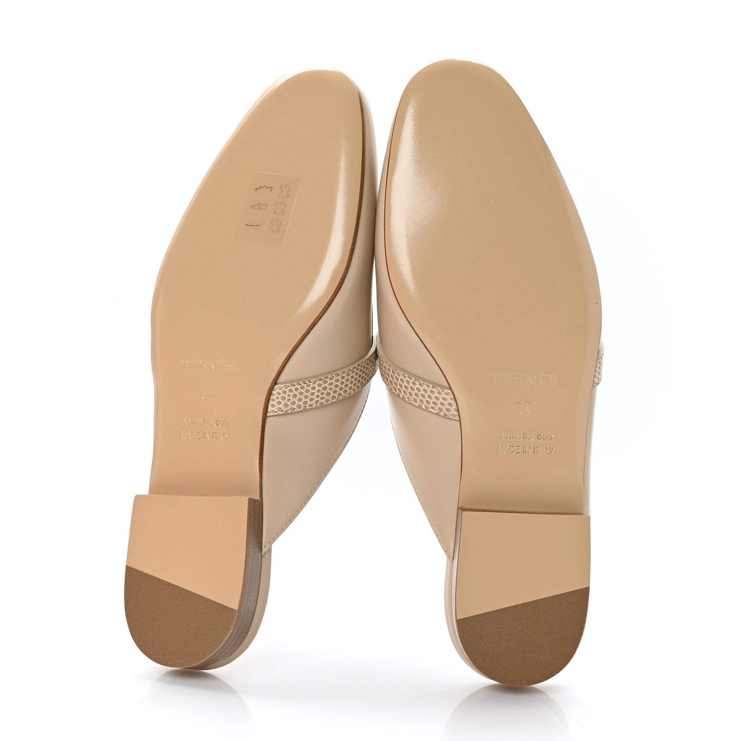 Shiny Lizard Calfskin Oz Mules 36 Beige Sarrazin