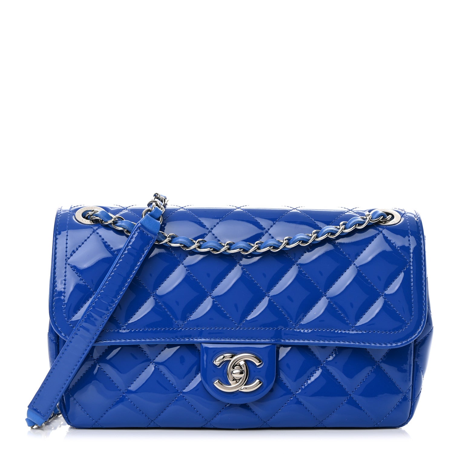 Chanel Patent Quilted Large Coco Shine Flap Blue 1 of 14