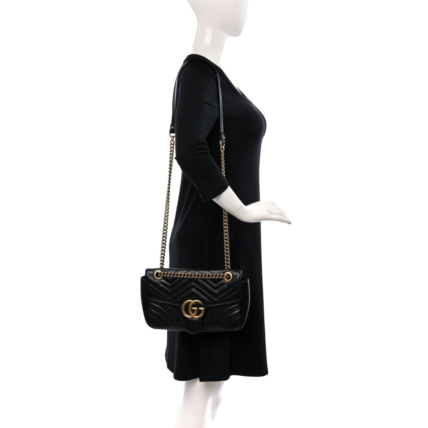Calfskin Matelasse Small GG Marmont Shoulder Bag Black
