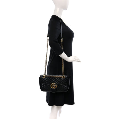 Gucci Calfskin Matelasse Small GG Marmont Shoulder Bag Black 2 of 9