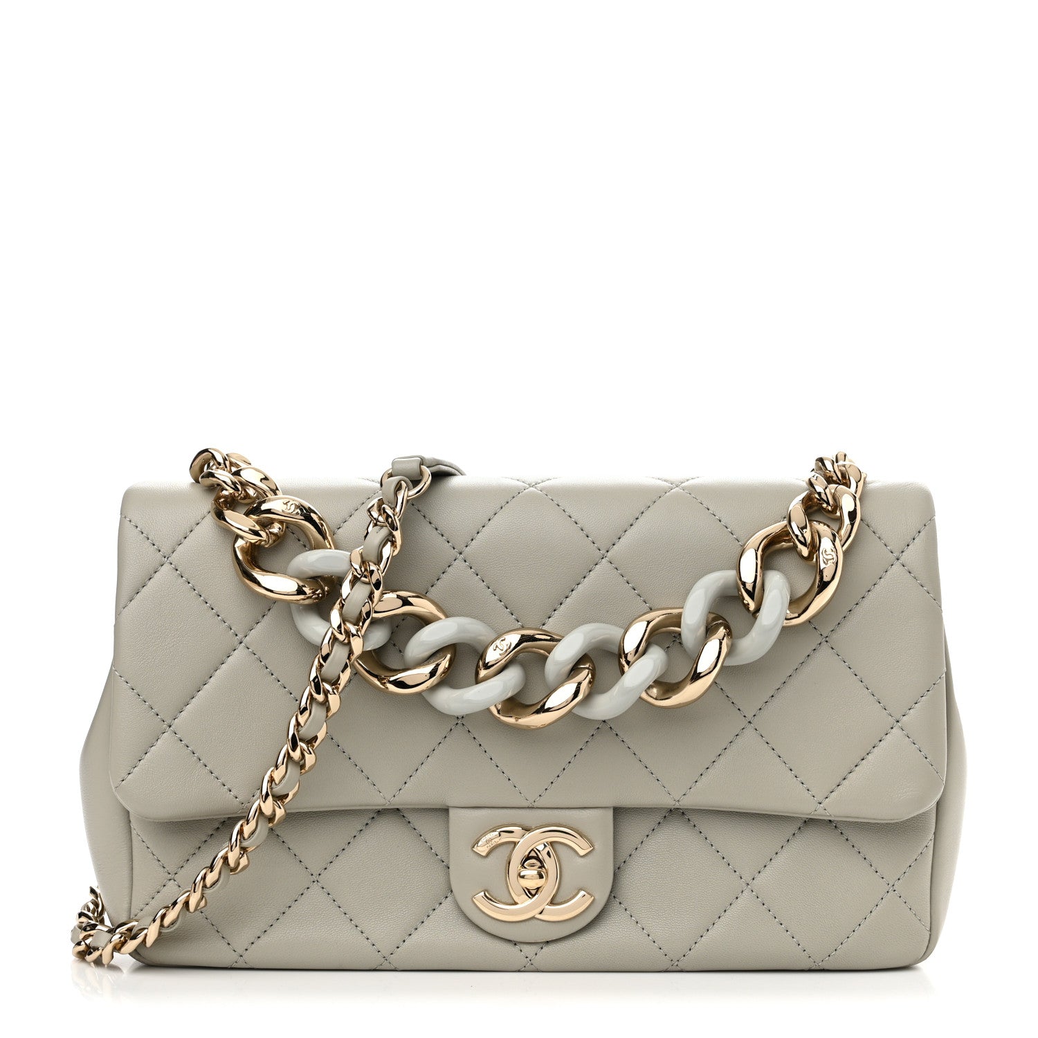 Chanel Lambskin Quilted Resin Bi-Color Chain Flap Bag Grey 1 of 15