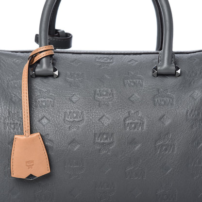 MCM Calfskin Ottomar Monogram Essential Boston Bag Grey 10 of 11