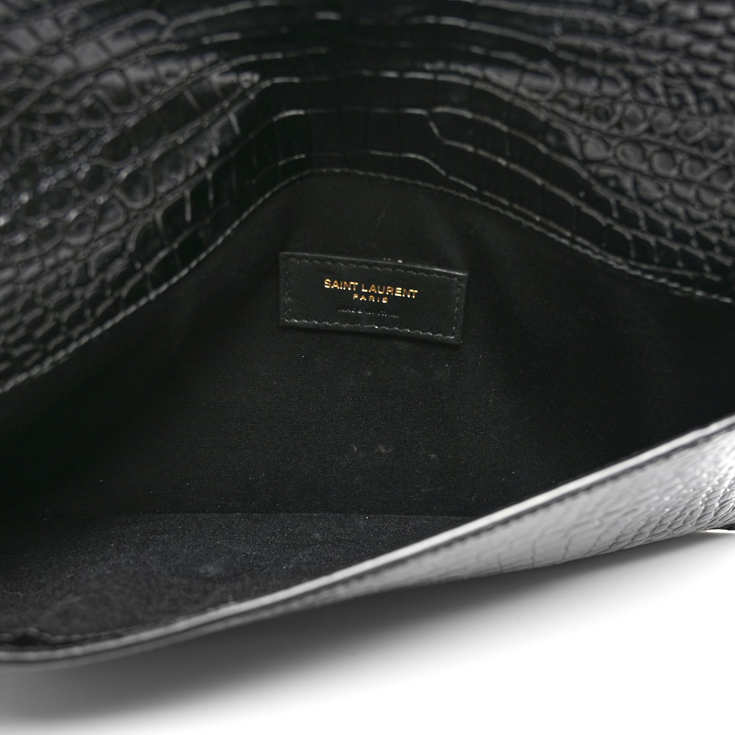 Calfskin Crocodile Embossed Uptown Monogram Clutch Black