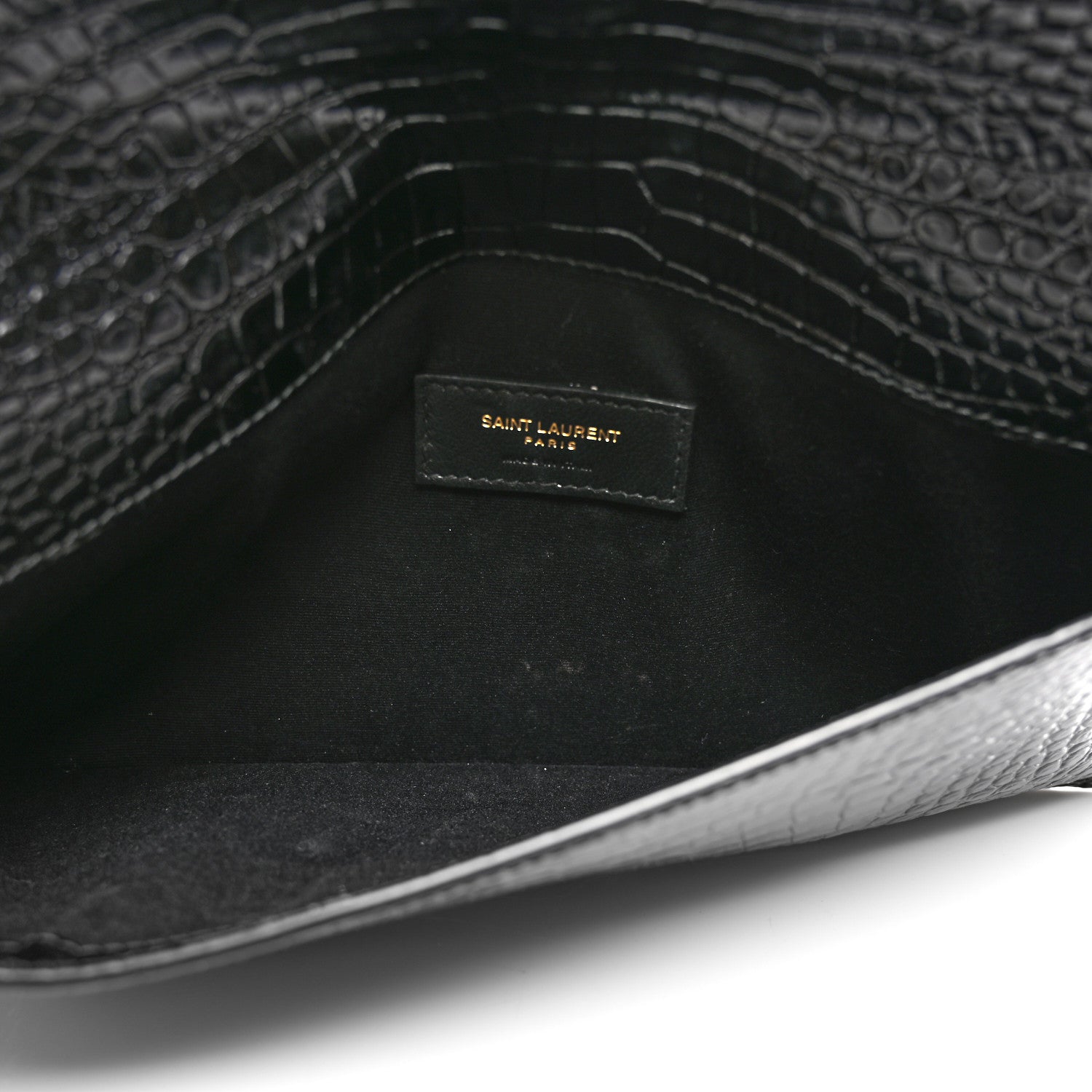 Saint Laurent Calfskin Crocodile Embossed Uptown Monogram Clutch Black 6 of 7