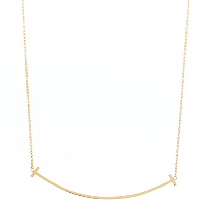 Tiffany 18K Yellow Gold Large T Smile Pendant Necklace 1 of 5