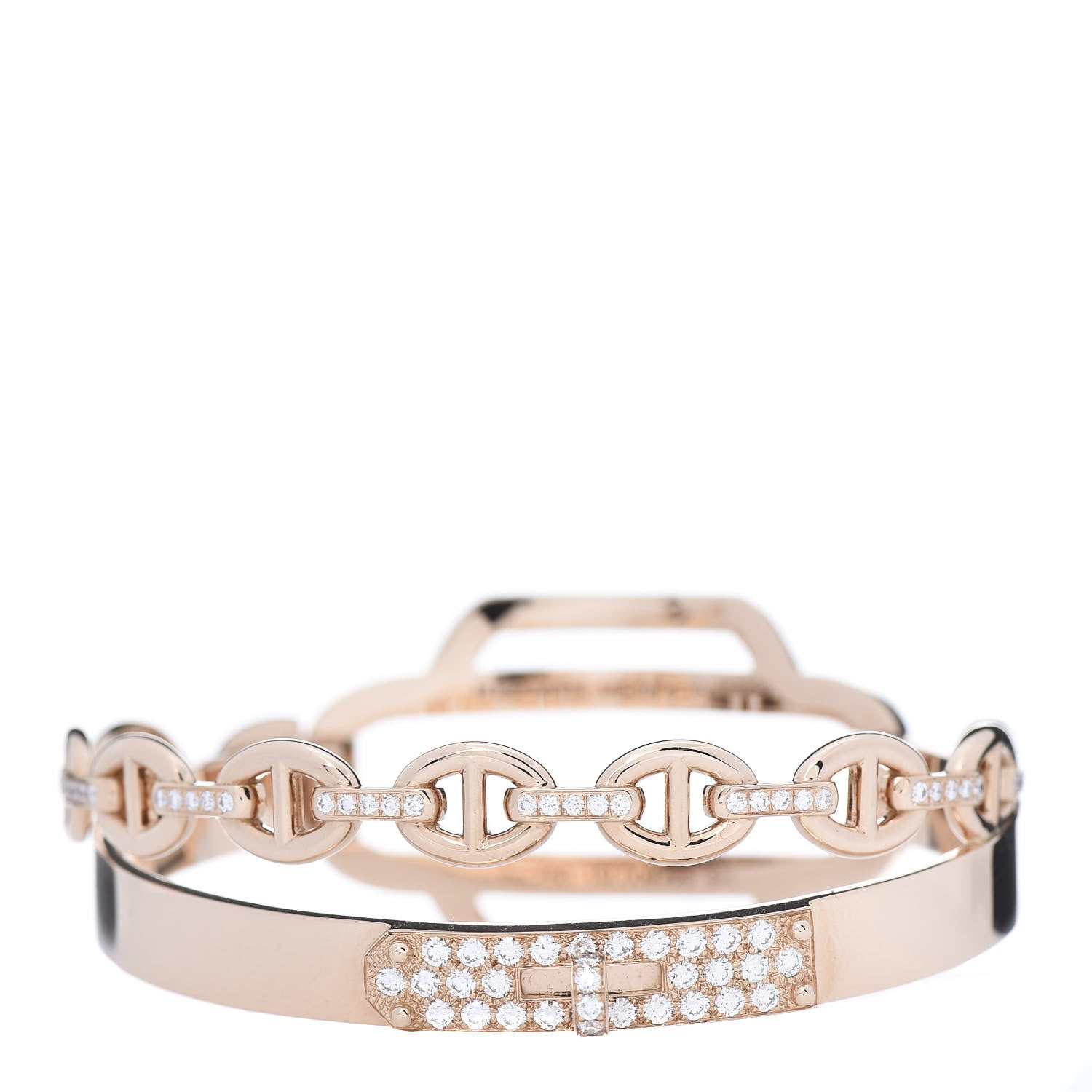 Hermes 18K Rose Gold Diamond PM Kelly Double Tour Bracelet SH