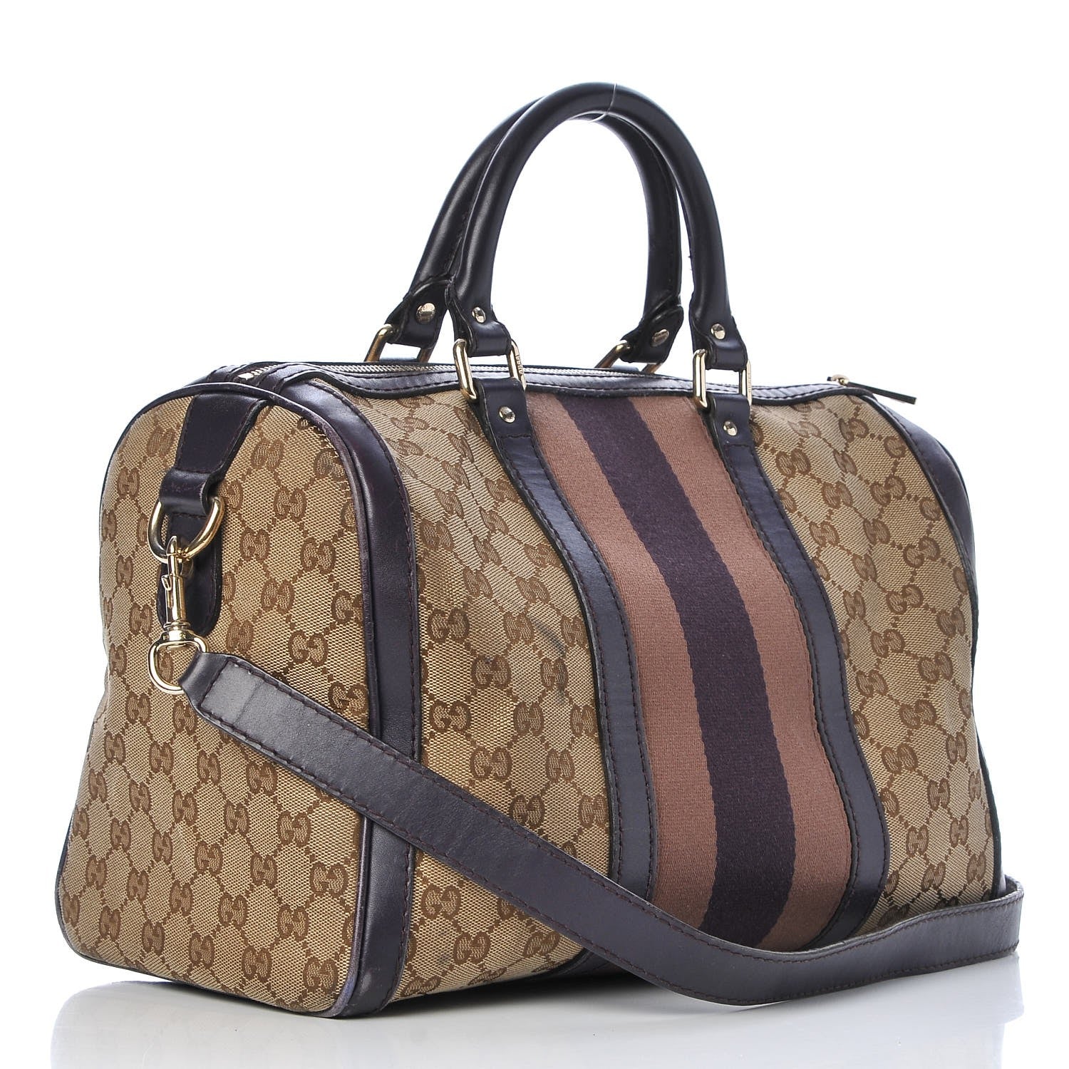 Gucci Monogram Vintage Web Medium Boston Dark Purple 4 of 19