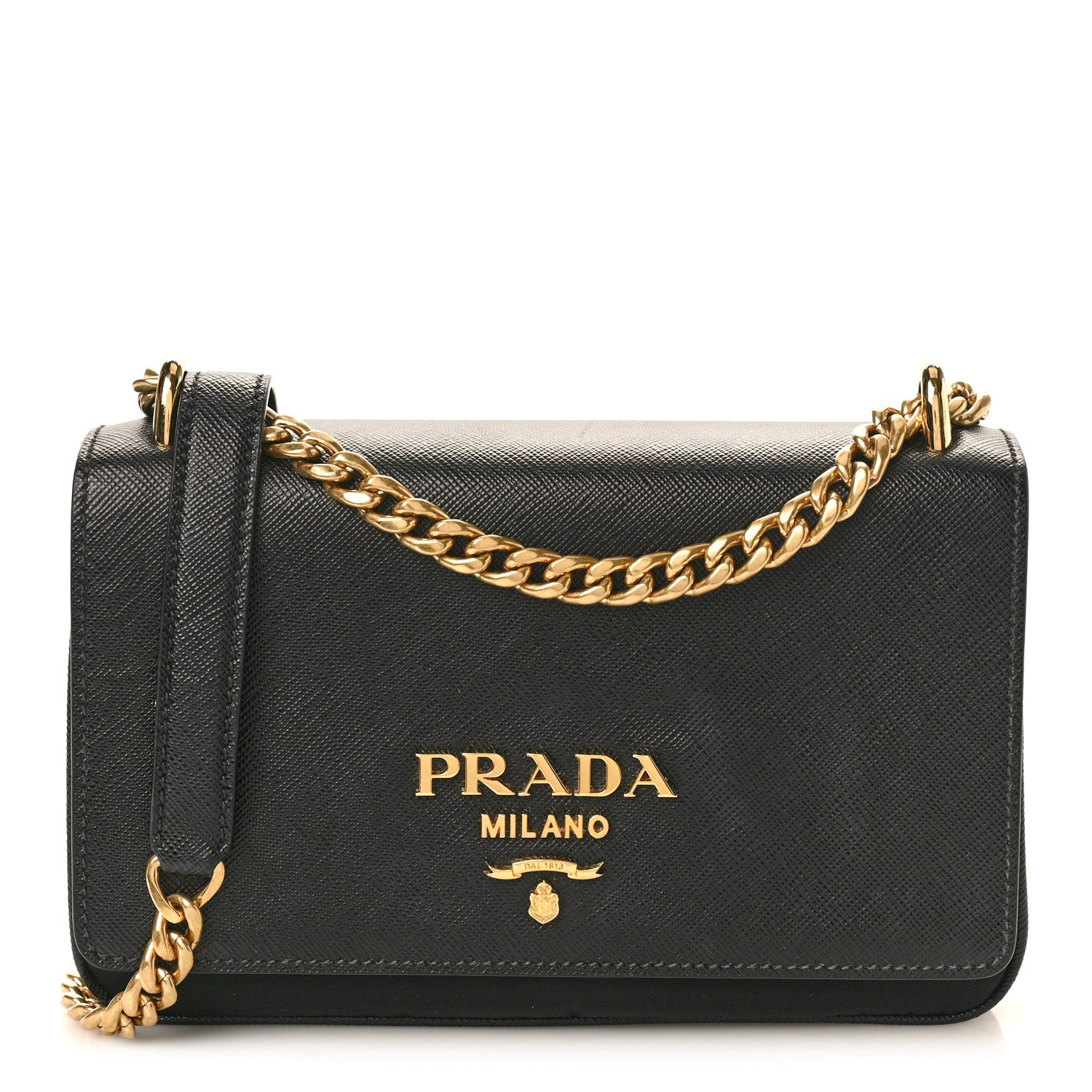 Prada Saffiano Tessuto Nylon Chain Shoulder Bag Black 1 of 9