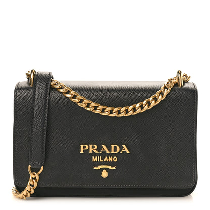 Prada Saffiano Tessuto Nylon Chain Shoulder Bag Black 1 of 9