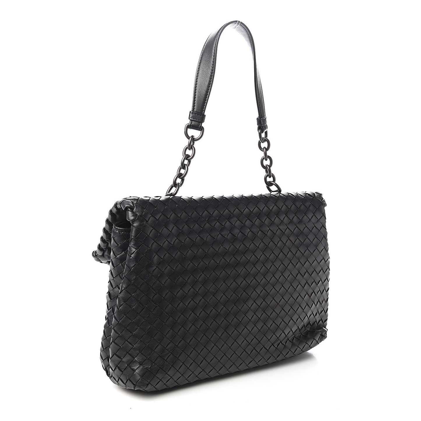 Nappa Intrecciato Flap Shoulder Bag Black