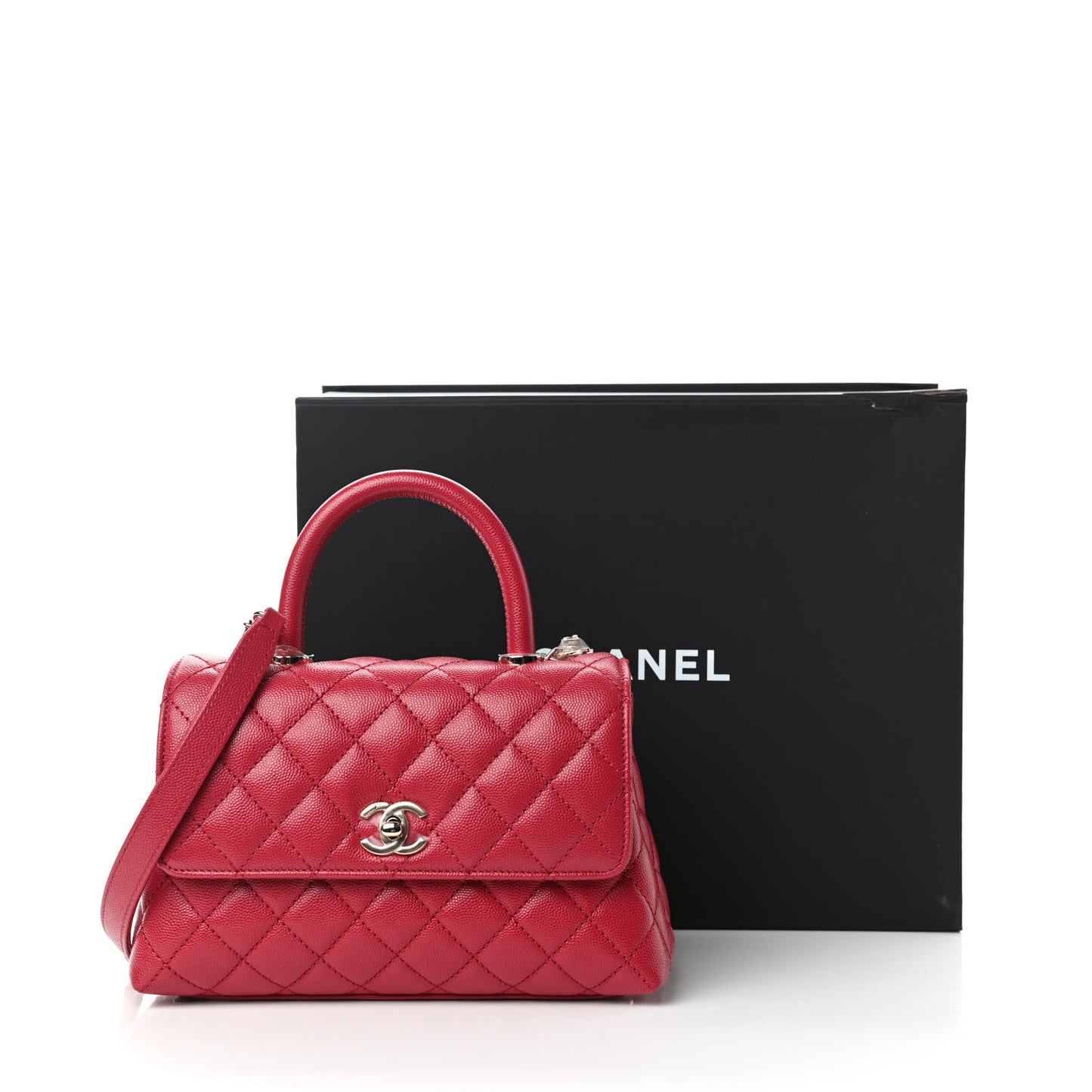 Caviar Quilted Mini Coco Handle Flap Dark Pink