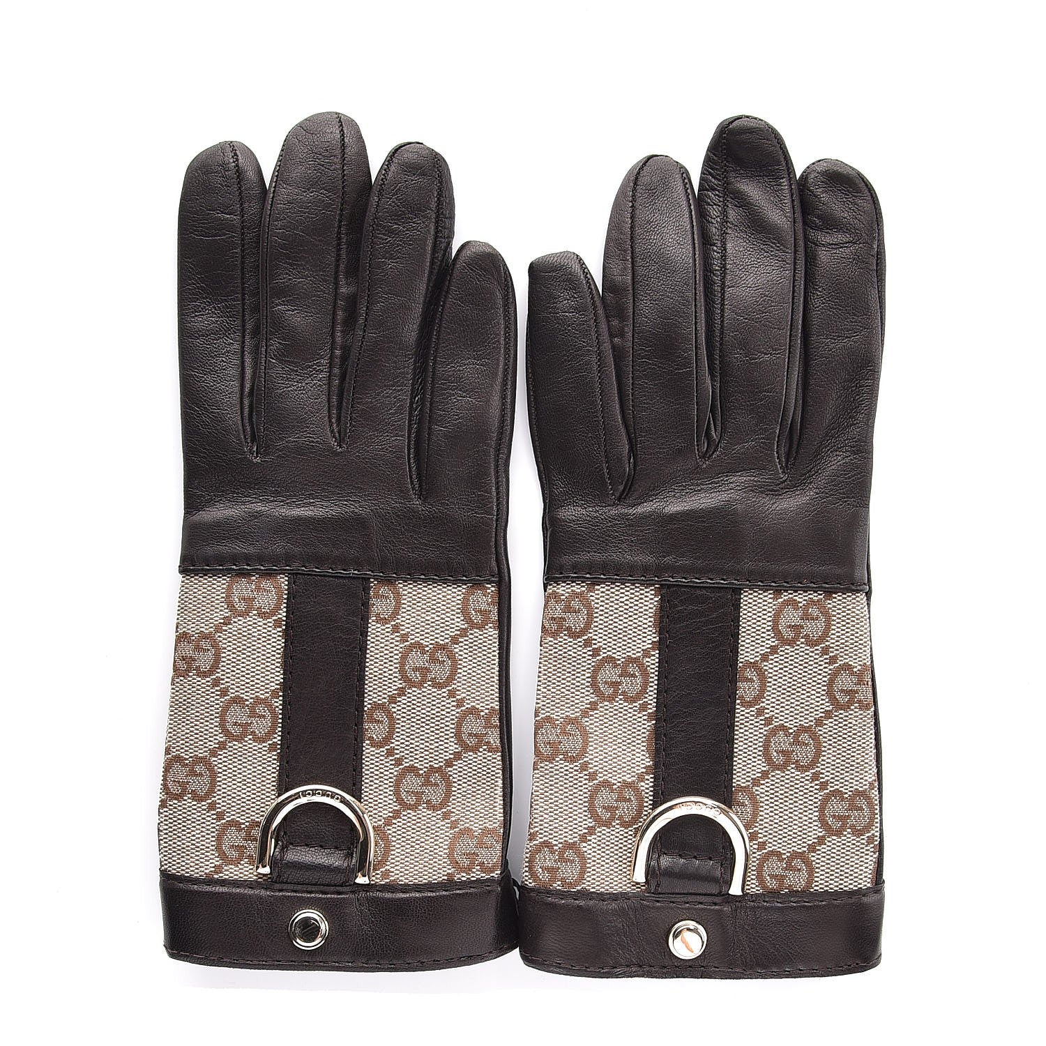 Gucci Monogram Calfskin Short Ring Stud Gloves 6.5 1 of 7