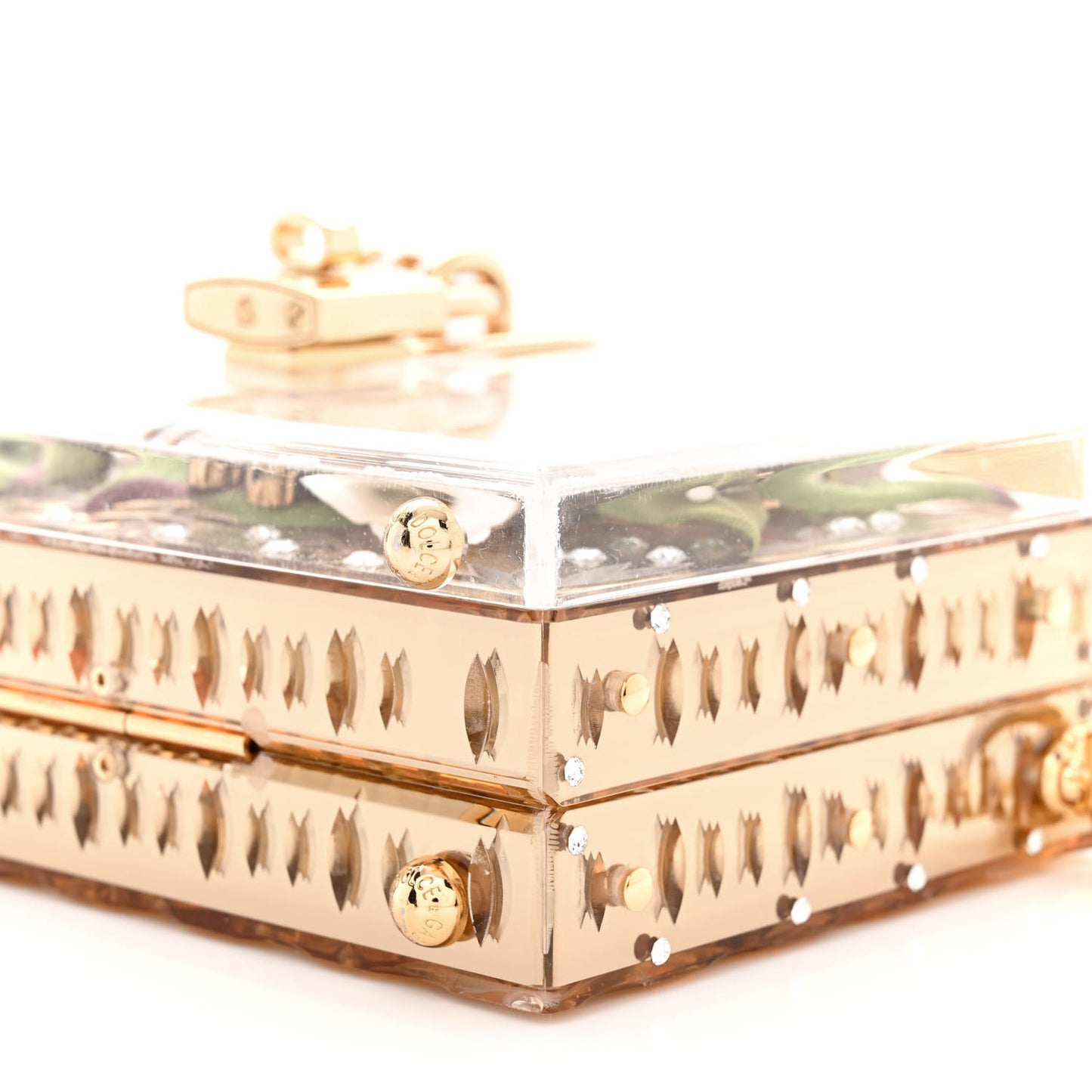 Metallic Plexiglass Crystal Embellished Shoulder Bag Gold