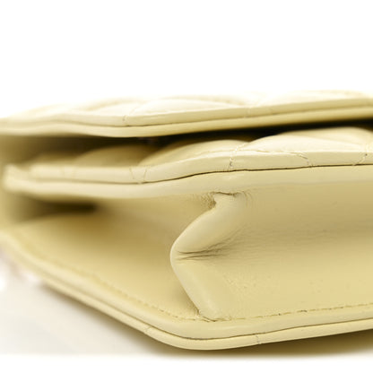Chanel Lambskin Quilted CC Camellia Crush Wallet on Chain WOC Light Yellow 10 of 12