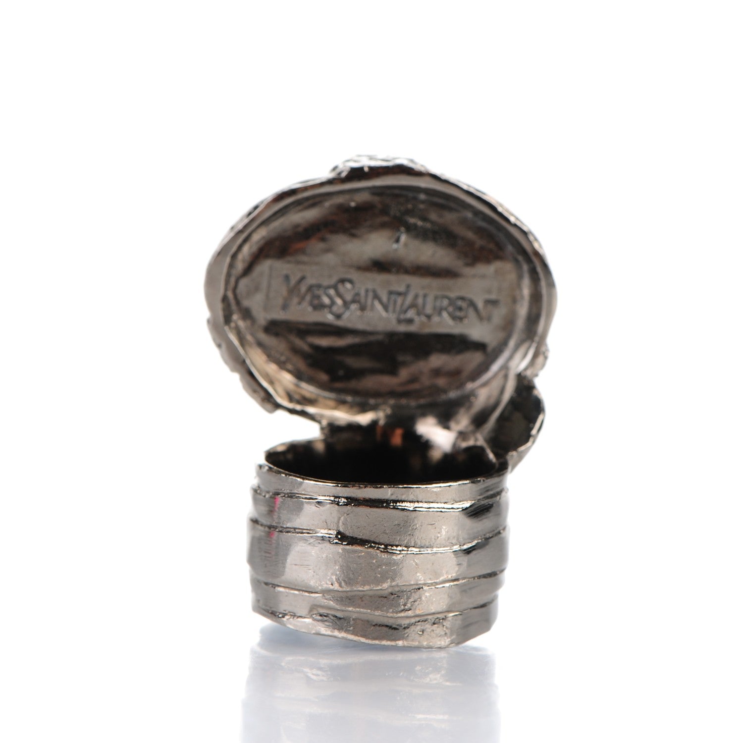 Saint Laurent Glass Cabochon Arty Ovale Ring 7 Gunmetal Black 4 of 4