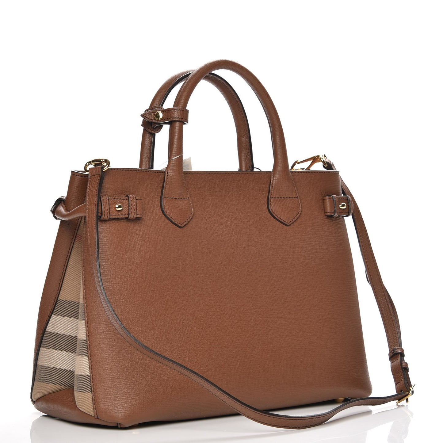 Grainy Calfskin House Check Medium Banner Tote Tan