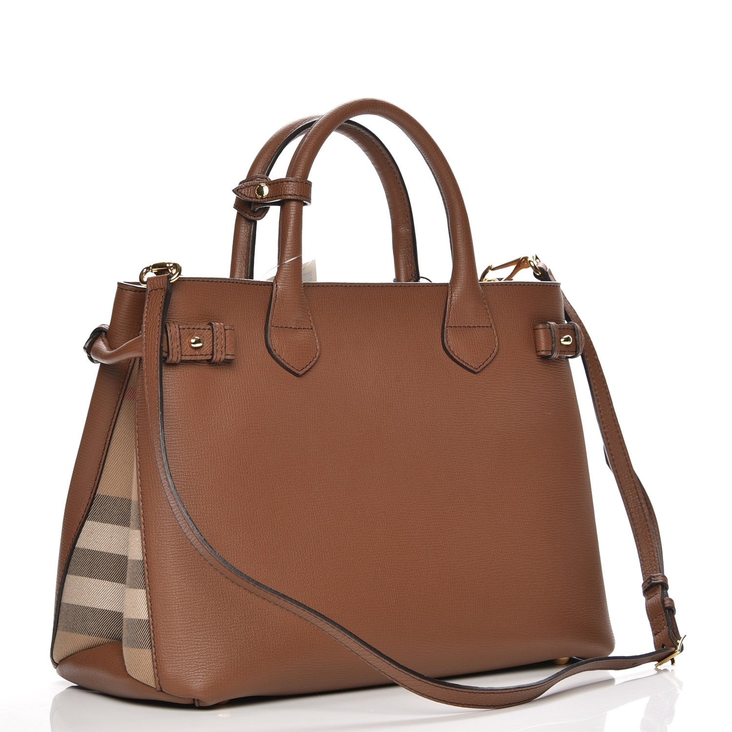 Burberry Grainy Calfskin House Check Medium Banner Tote Tan 4 of 9