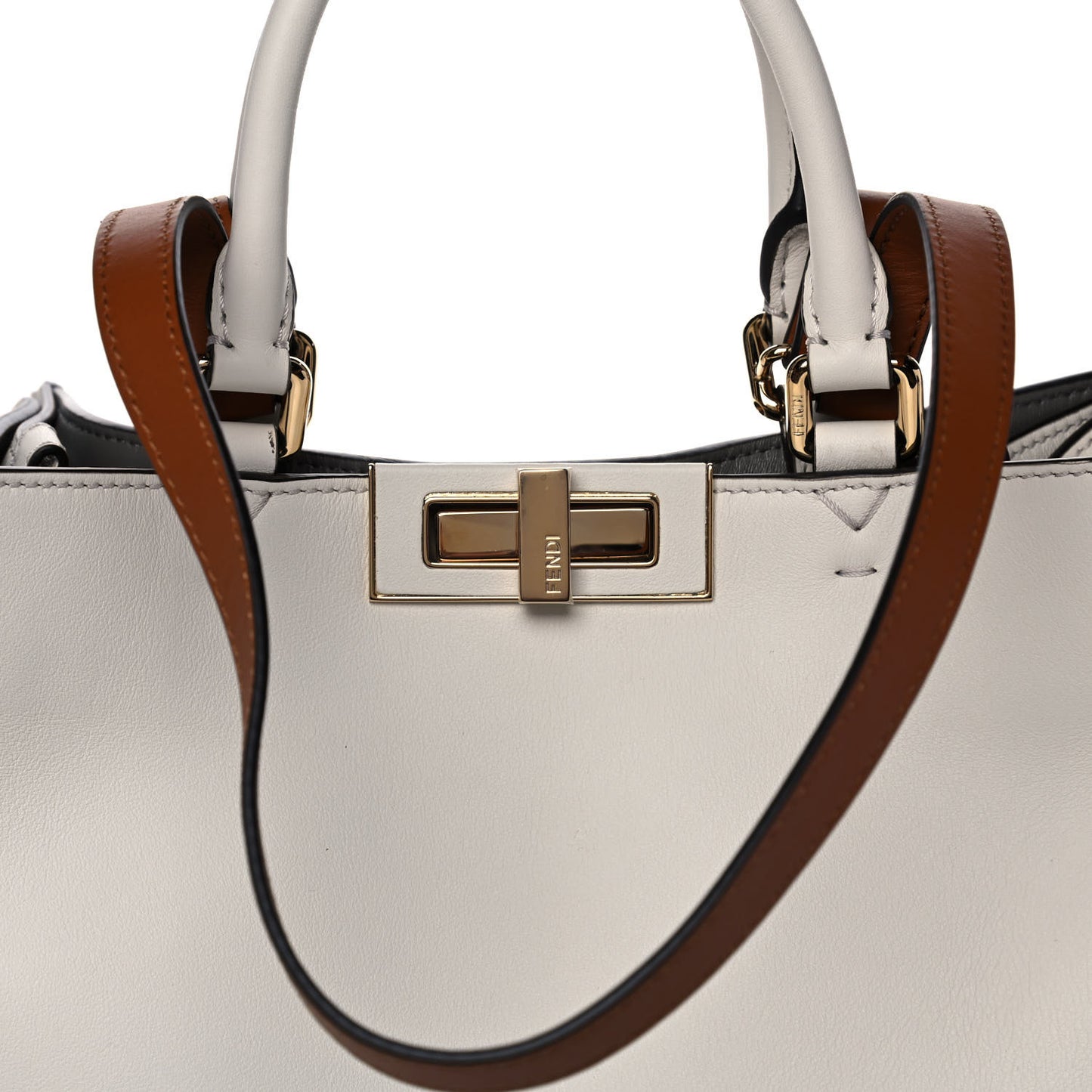 Vitello Seta Century Small Peekaboo X-Tote White Brandy