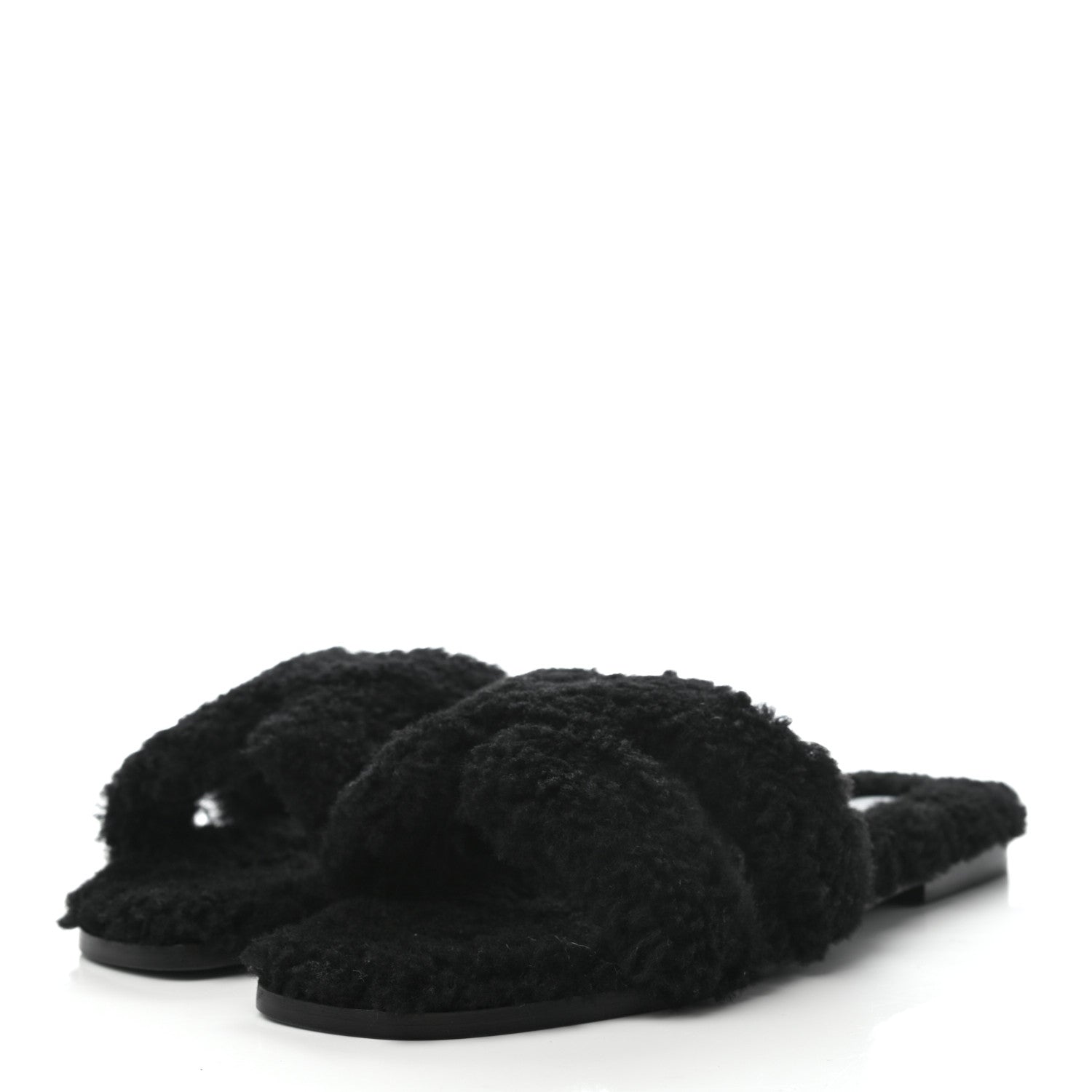 Hermes Woolskin Oran Sandals 38 Black 3 of 7