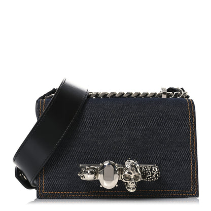 Alexander McQueen Denim Studded Jeweled Mini The Biker Knuckle Satchel Blue 1 of 10