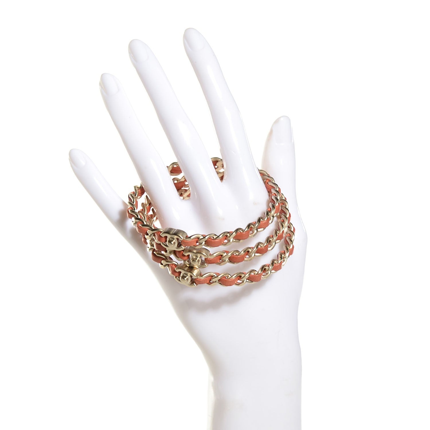 Chanel Lambskin Chain Bangle Set of 3 Light Red 2 of 5