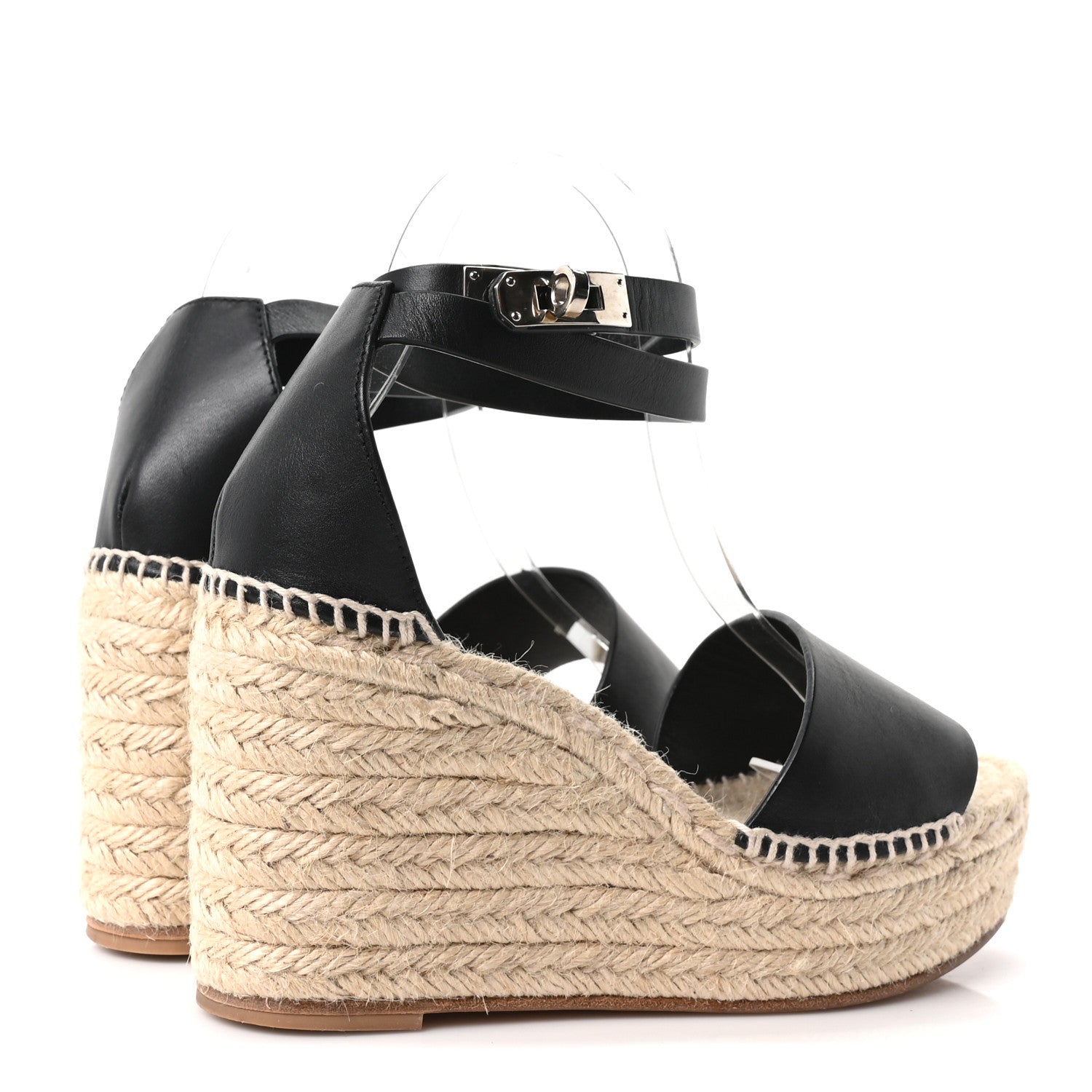 Hermes Calfskin Tipoli Espadrille Wedges 38 Black 5 of 8