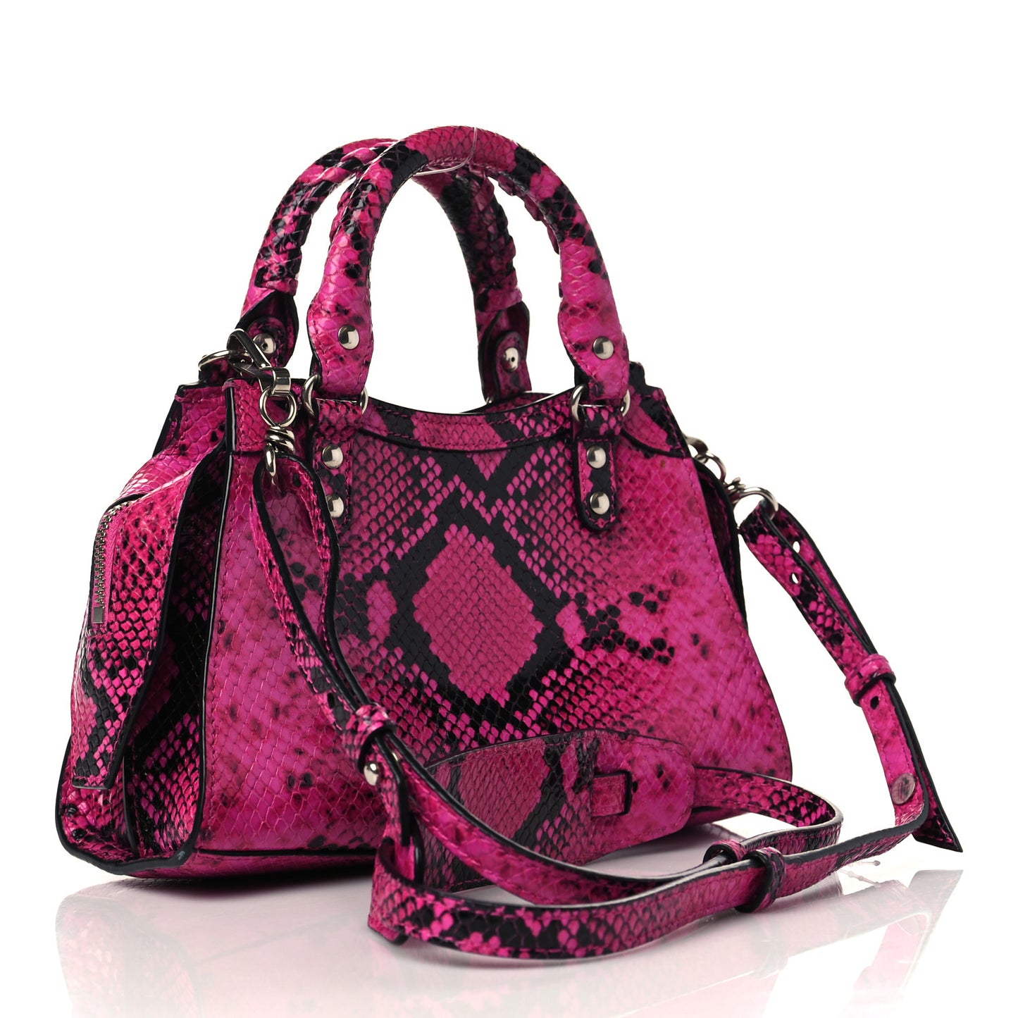 Calfskin Python Effect Neo Classic Silver Hardware Mini City Fuchsia Black