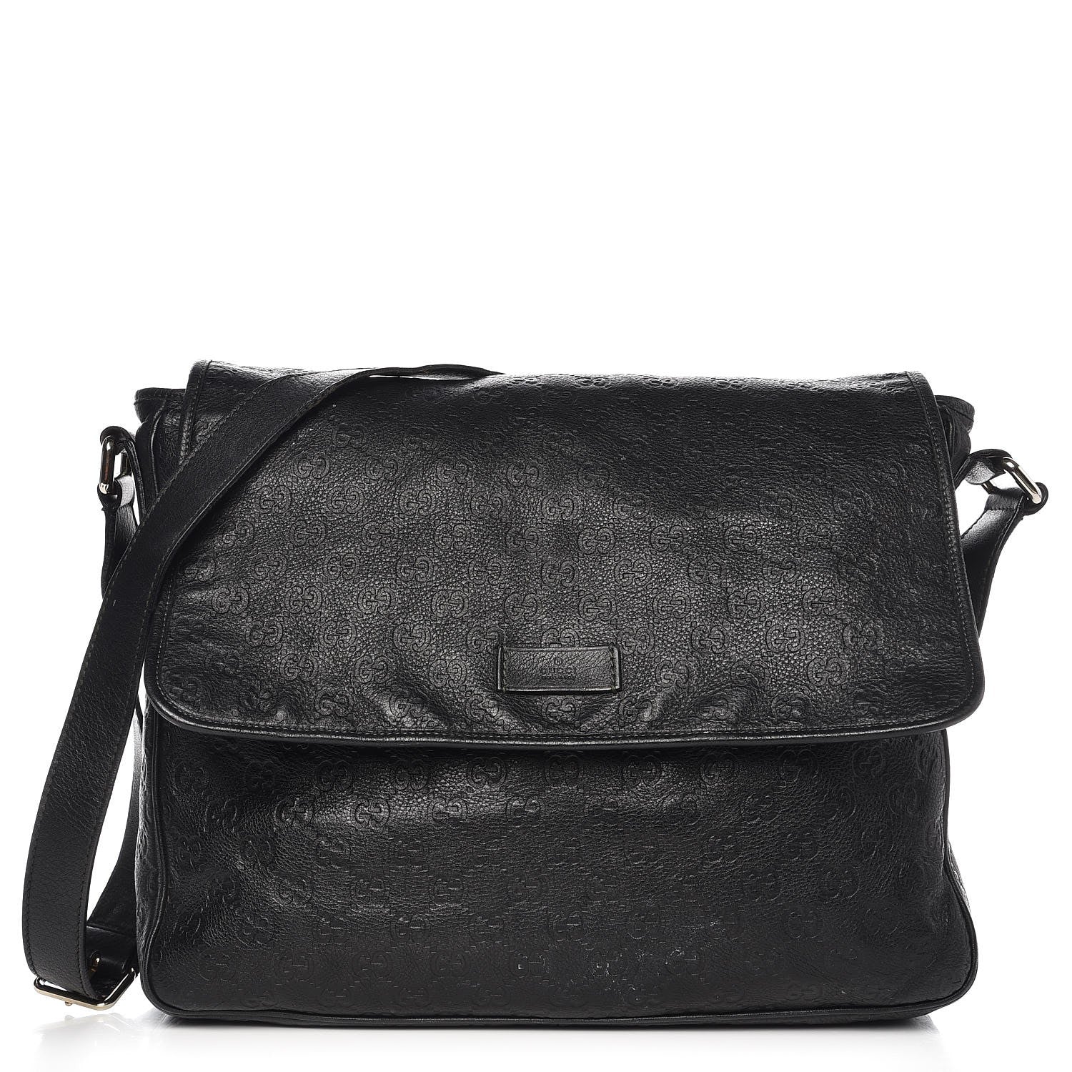 Gucci Guccissima Medium Flap Messenger Bag Black 1 of 15