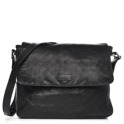 Gucci Guccissima Medium Flap Messenger Bag Black 1 of 15