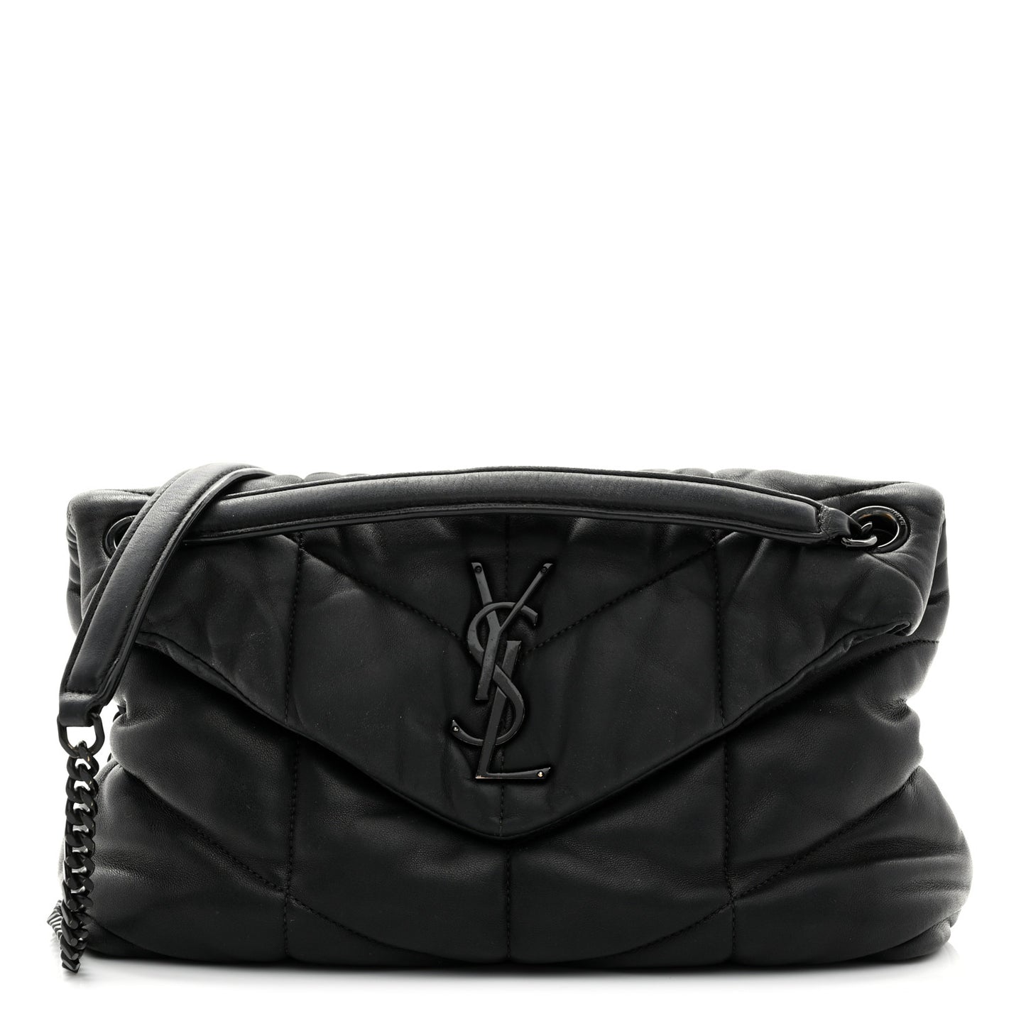Lambskin Quilted Monogram Monochrome Small Loulou Puffer Chain Satchel Black
