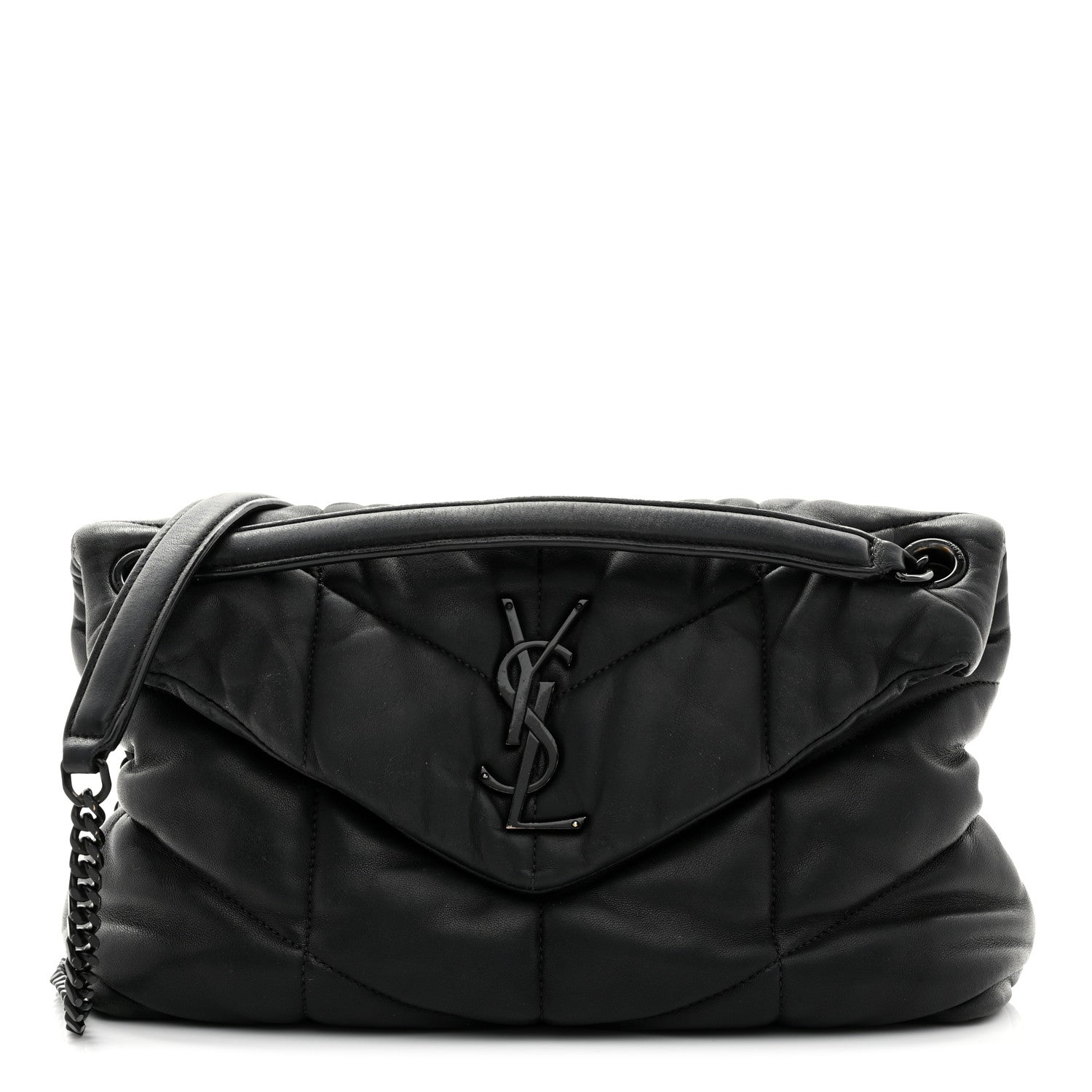 Saint Laurent Lambskin Quilted Monogram Monochrome Small Loulou Puffer Chain Satchel Black 1 of 10