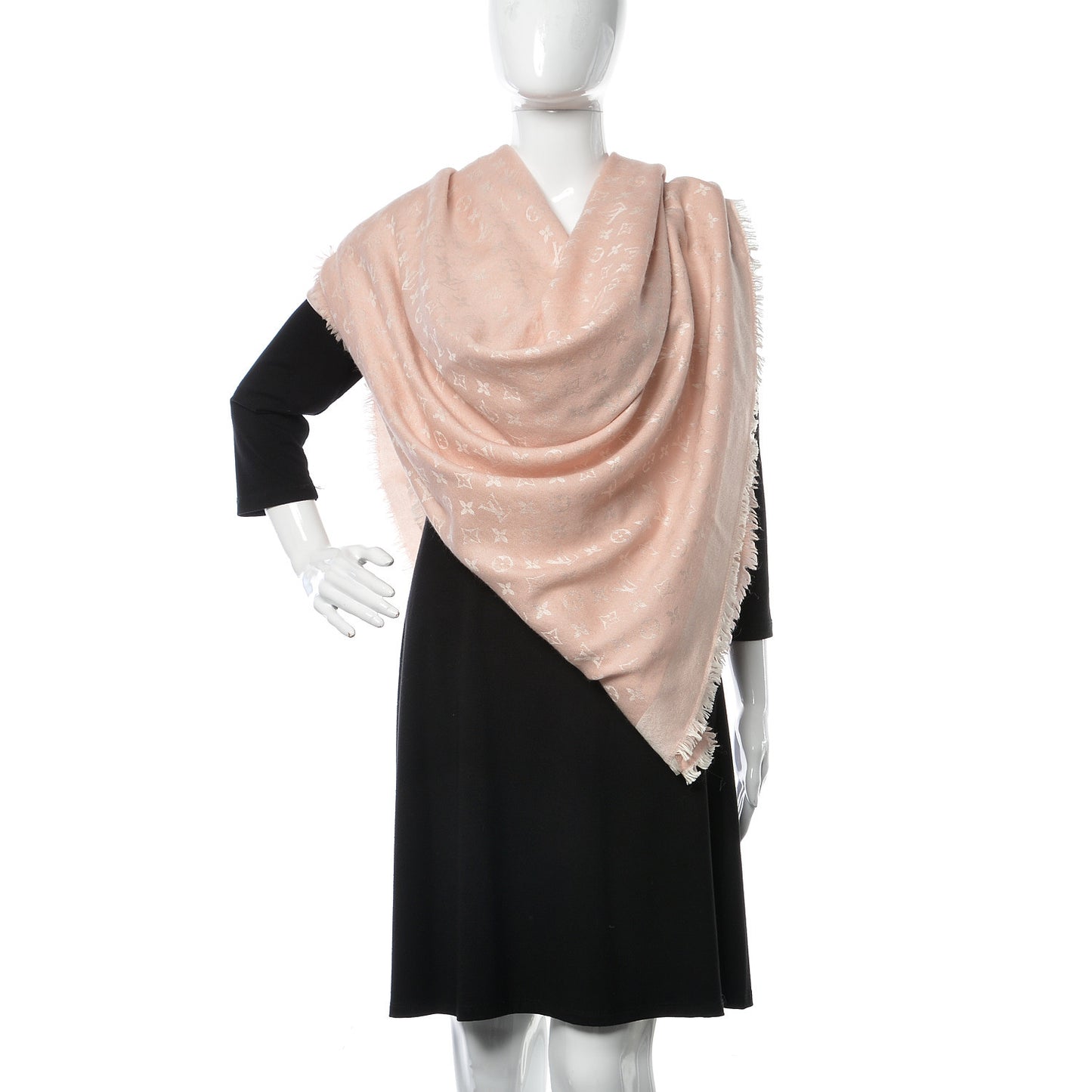Silk Wool Monogram Shawl Rose