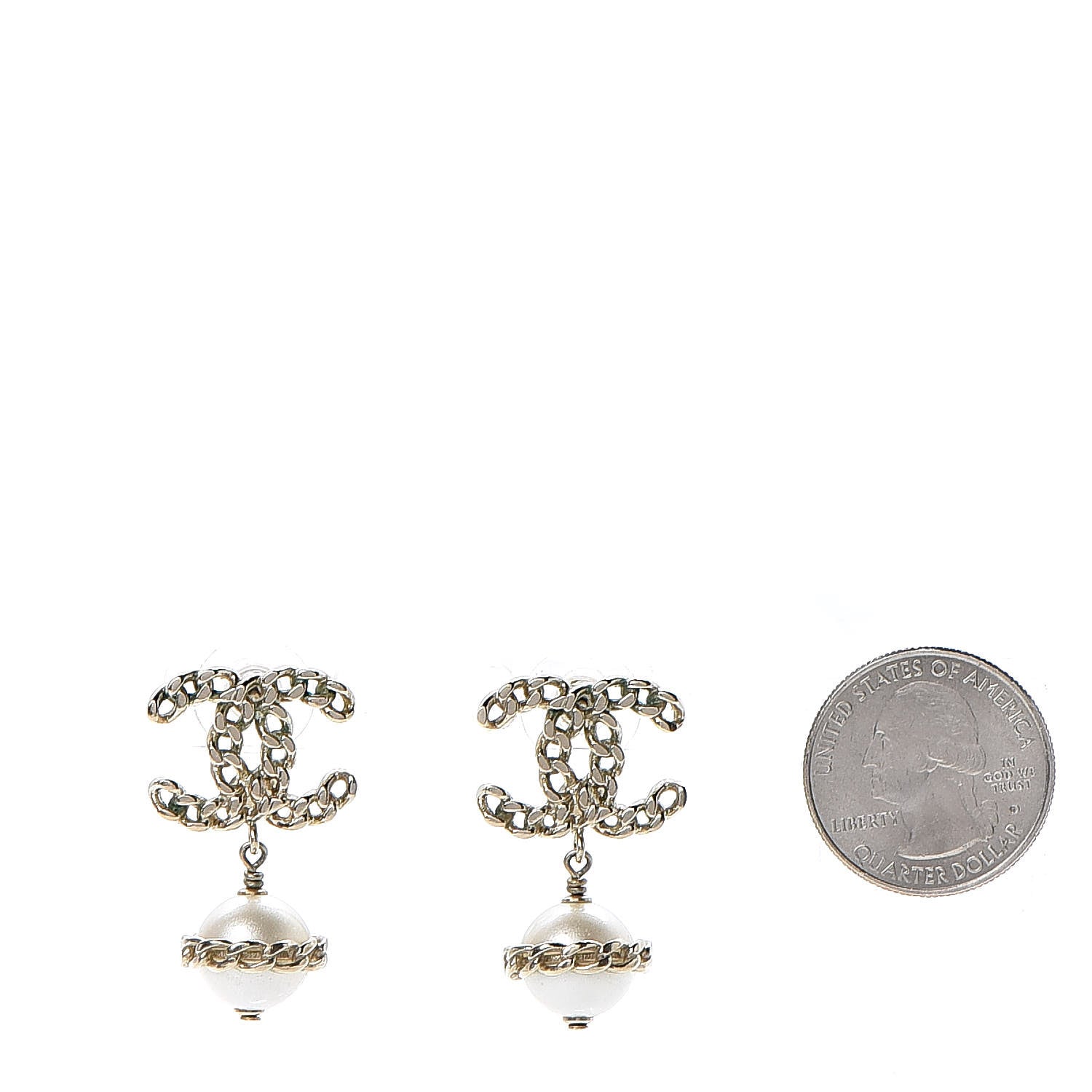 Chanel Chain Pearl CC Drop Earrings Gold 2 of 6