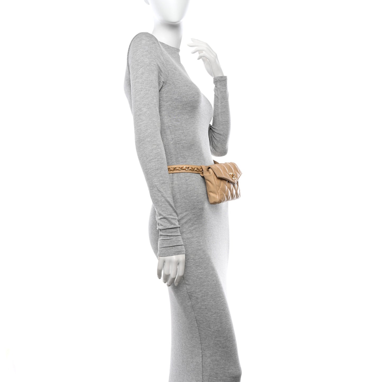 Lambskin Quilted Flap Waist Belt Bag 70 28 Beige