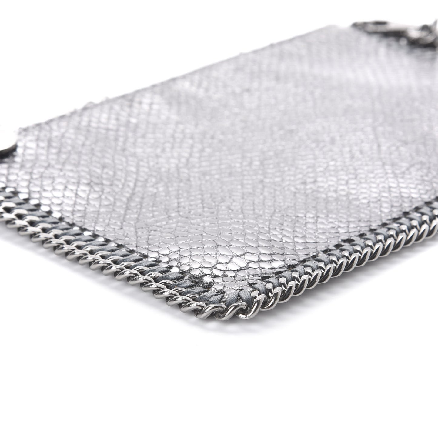 Metallic Snake Print Falabella Pochette Ruthenium