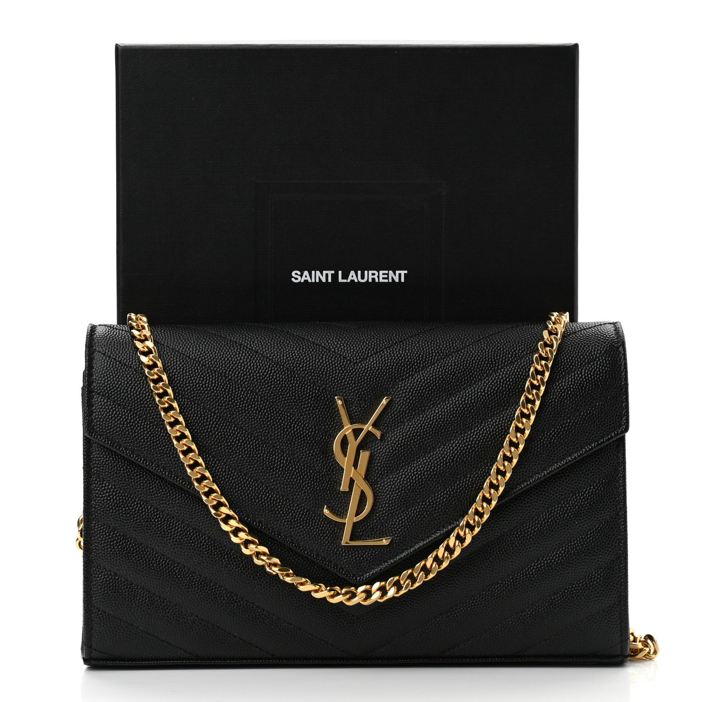 Grain De Poudre Matelasse Chevron Monogram Chain Wallet Black