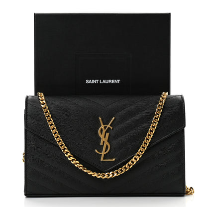 Saint Laurent Grain De Poudre Matelasse Chevron Monogram Chain Wallet Black 7 of 10
