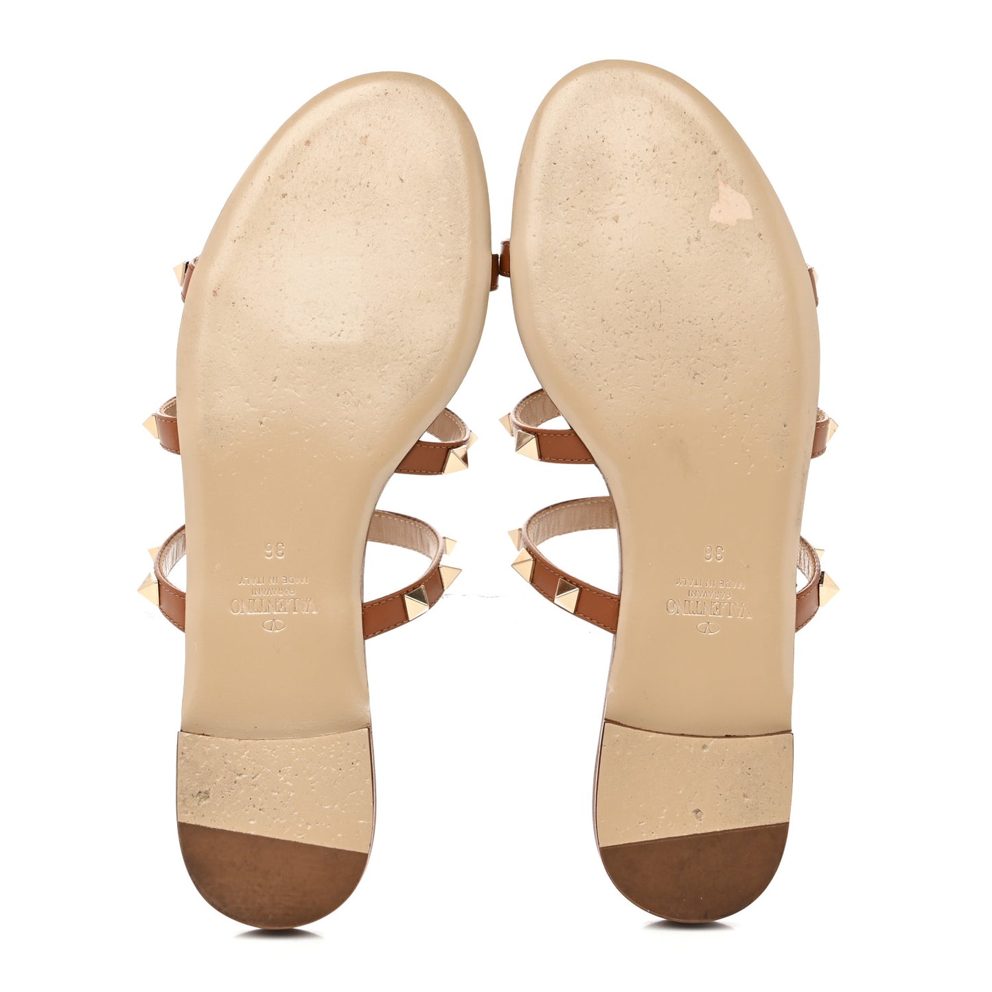 Nappa Rockstud Caged Flat Slide Sandals 36 Tobacco