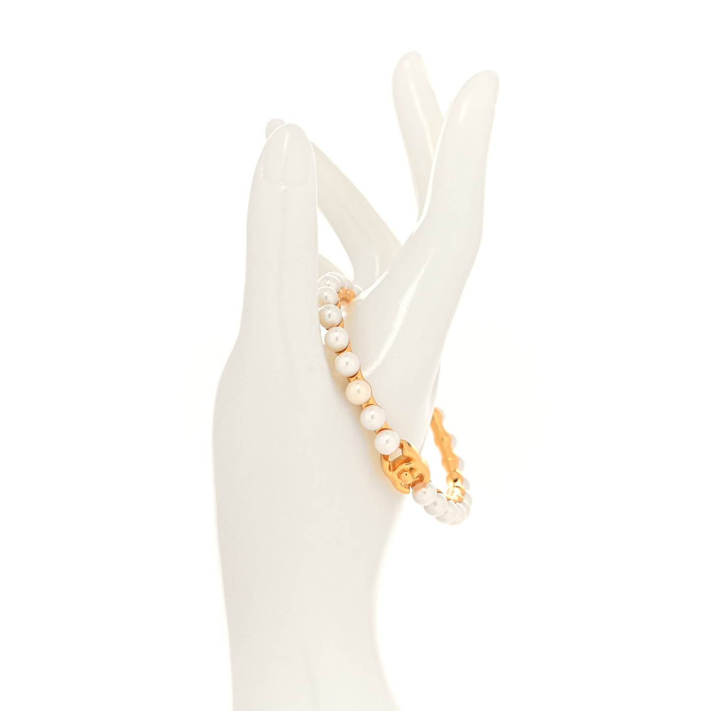 Pearl CC Cuff Bracelet M Gold Pearly White