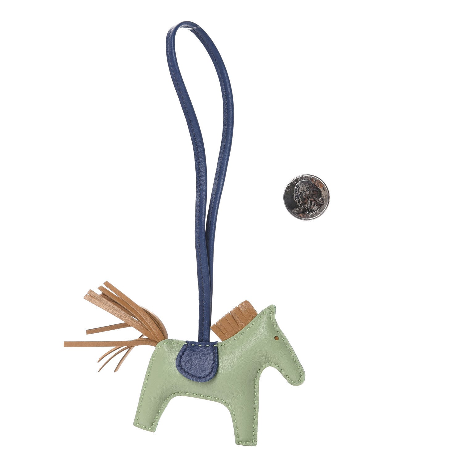 Hermes Milo Lambskin Grigri Rodeo Horse Bag Charm PM Vert Criquet Sesame Bleu de Malte 2 of 3