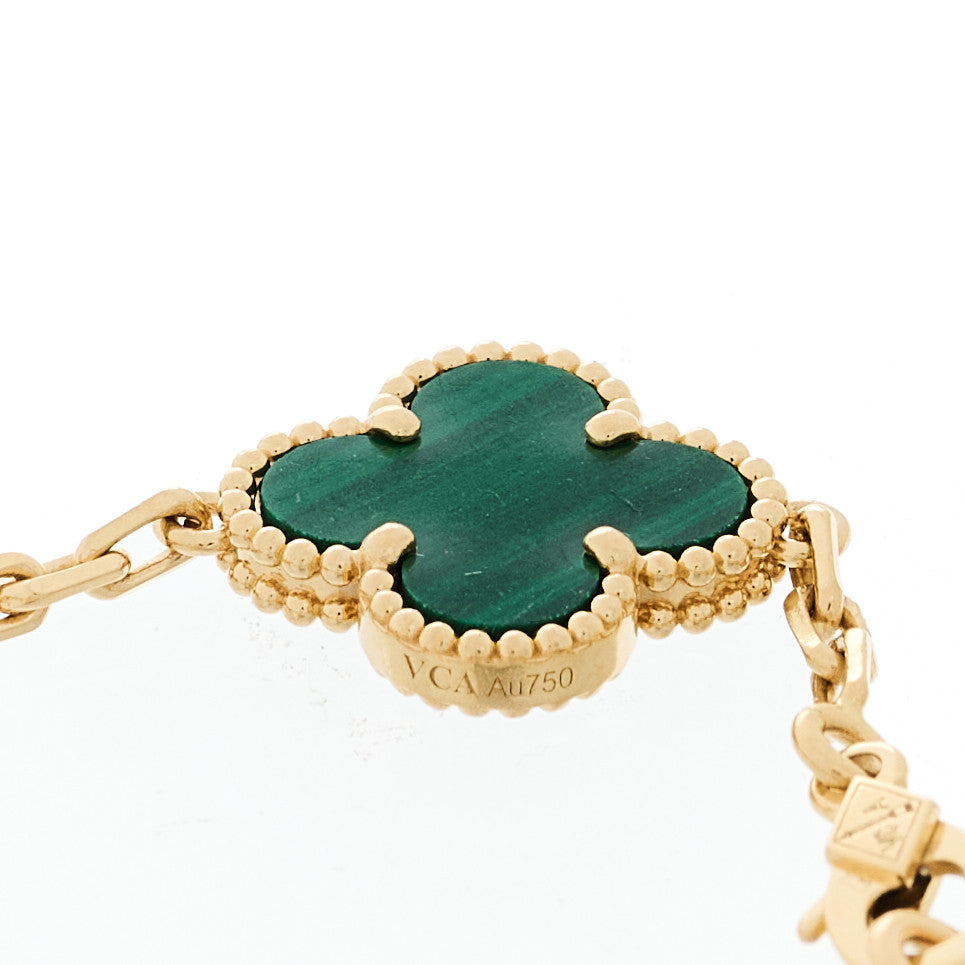 Van Cleef & Arpels 18K Yellow Gold Malachite 5 Motifs Vintage Alhambra Bracelet 3 of 4