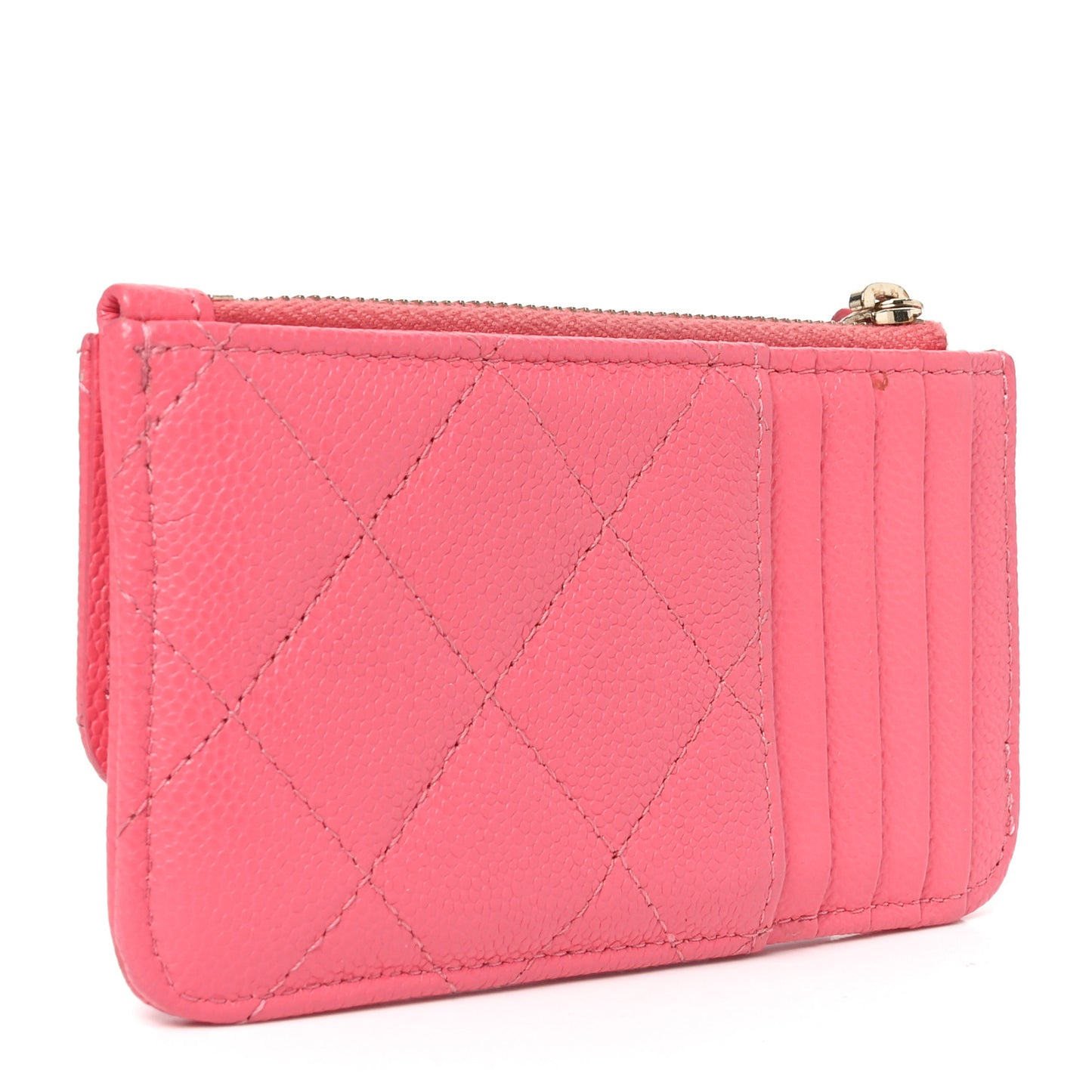 Caviar Quilted Flap Zip Card Holder Dark Pink