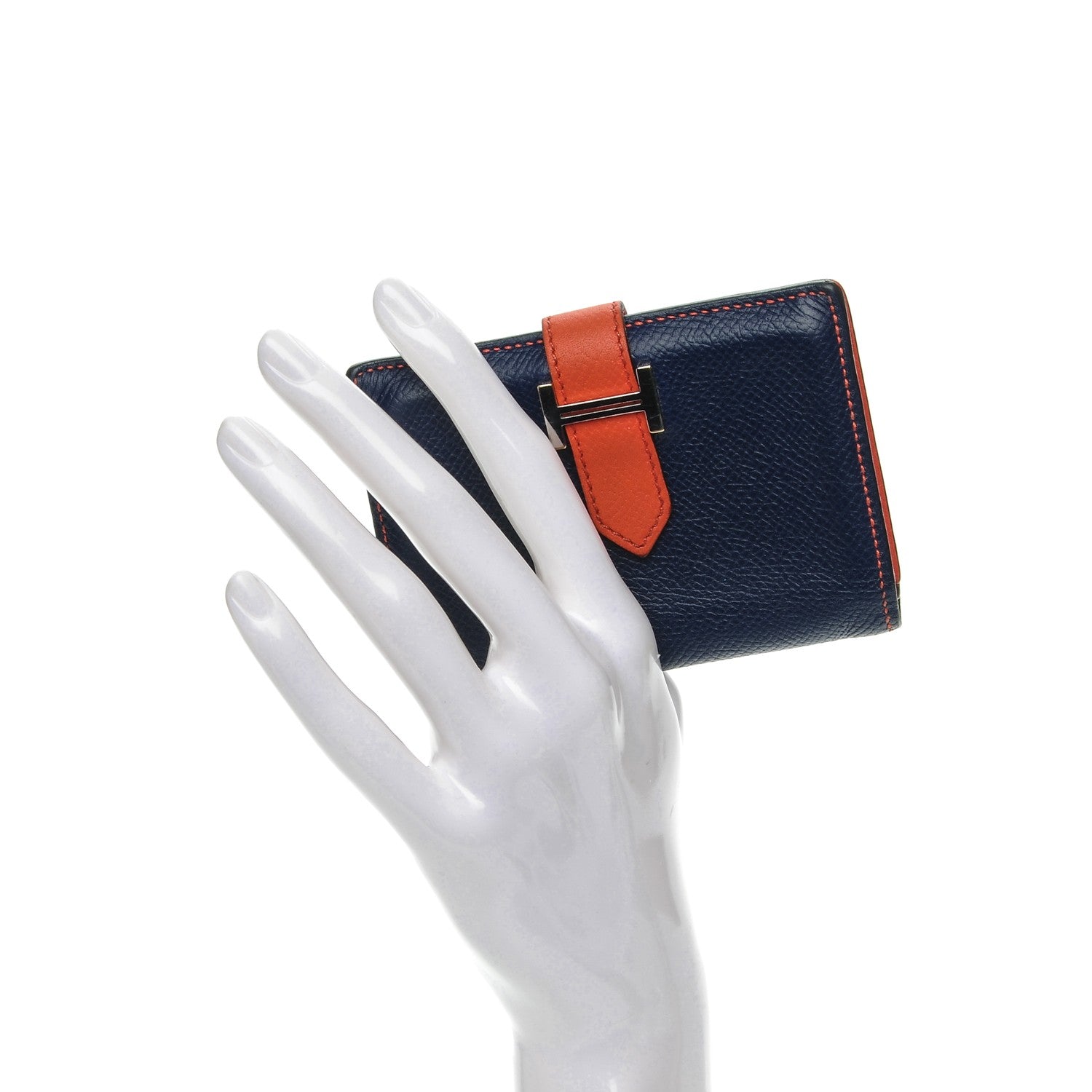 Hermes Epsom Bi-Color Bearn Card Holder Wallet Bleu Saphir Orange Poppy 2 of 12