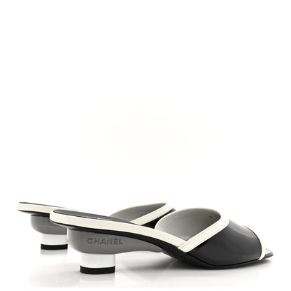 Chanel Patent Calfskin Mules 37.5 Black White 5 of 11