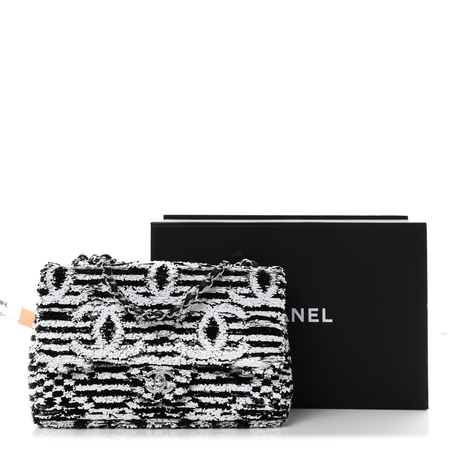 Chanel Sequin CC Medium Flap Black White 11 of 11
