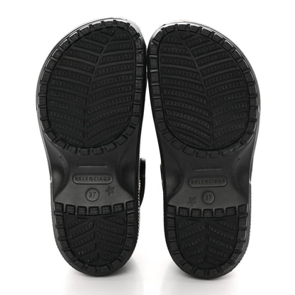 Balenciaga X CROCS Rubber Textured Spiked Womens Platform Sandals 37 Black 6 of 12