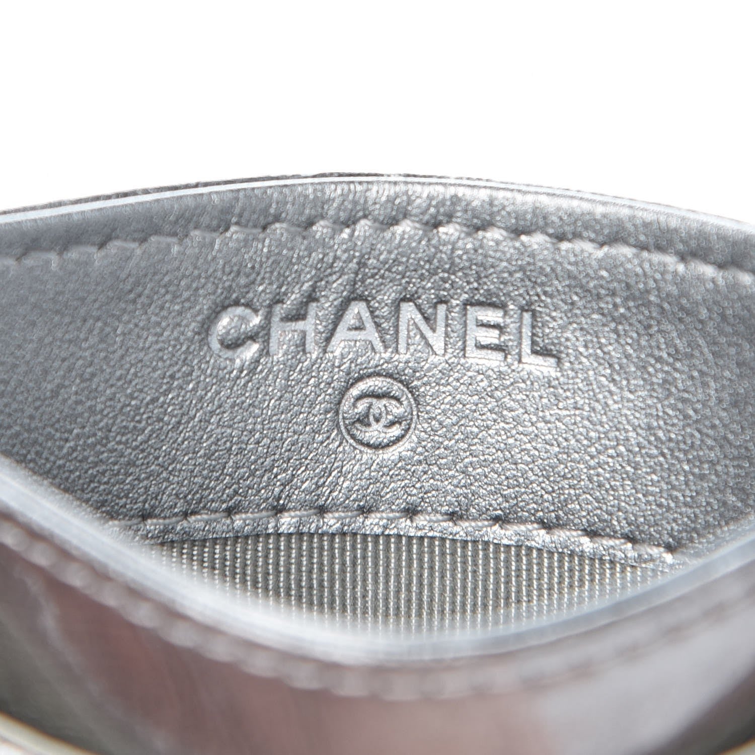 Chanel Patent Metallic Crumpled Calfskin Chevron Quilted Card Holder Silver 6 of 9
